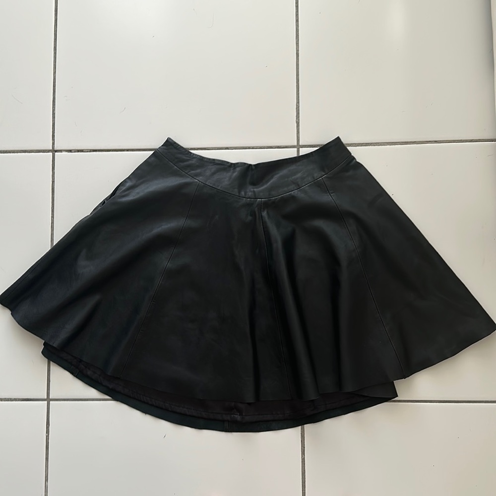 Black Pleated Leather Skirt
